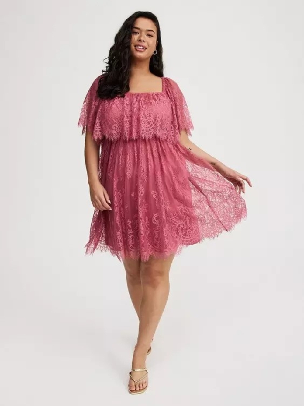Torrid Lace Off-Shoulder Mini Dress in Dusty Rose Size 2 - Picture 6 of 7